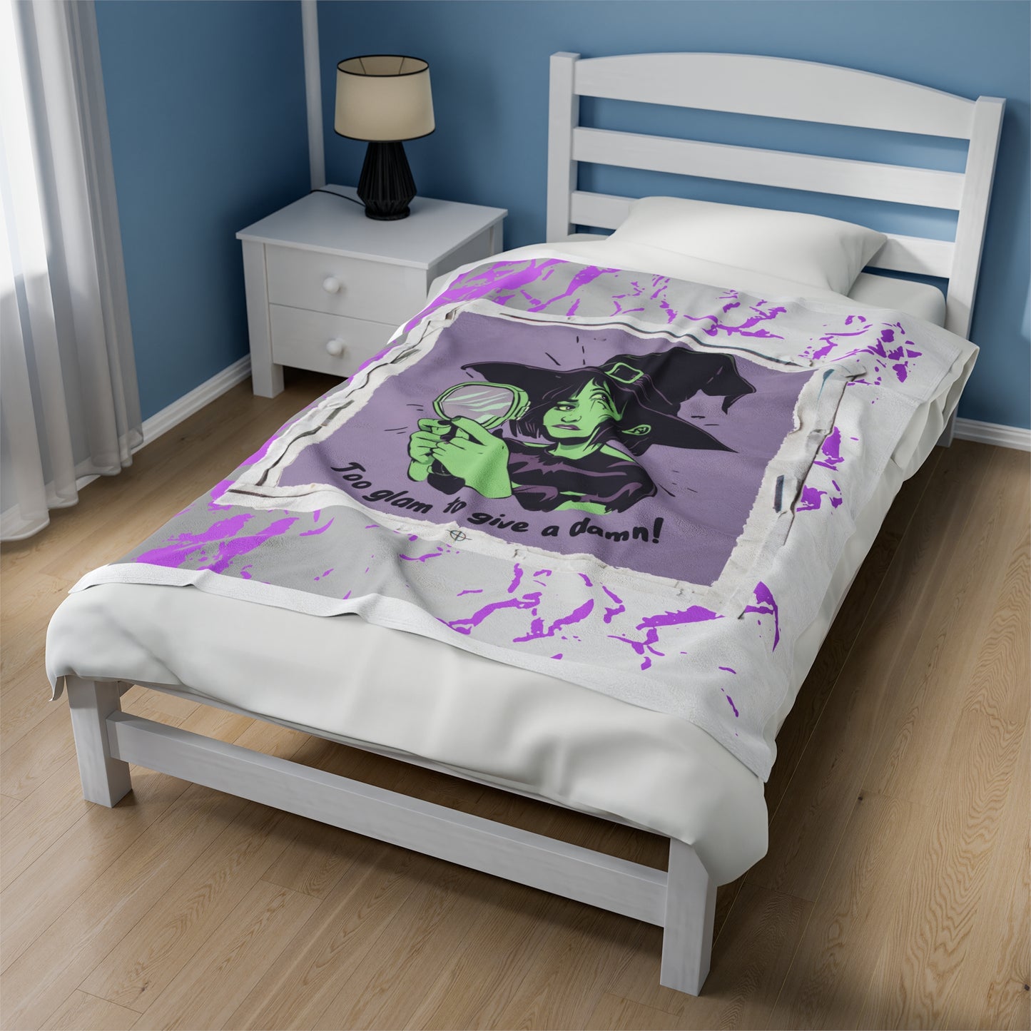 Too Glam to Give a Damn Velveteen Plush Blanket, Halloween Bedding, Sassy Witch Bed Linens