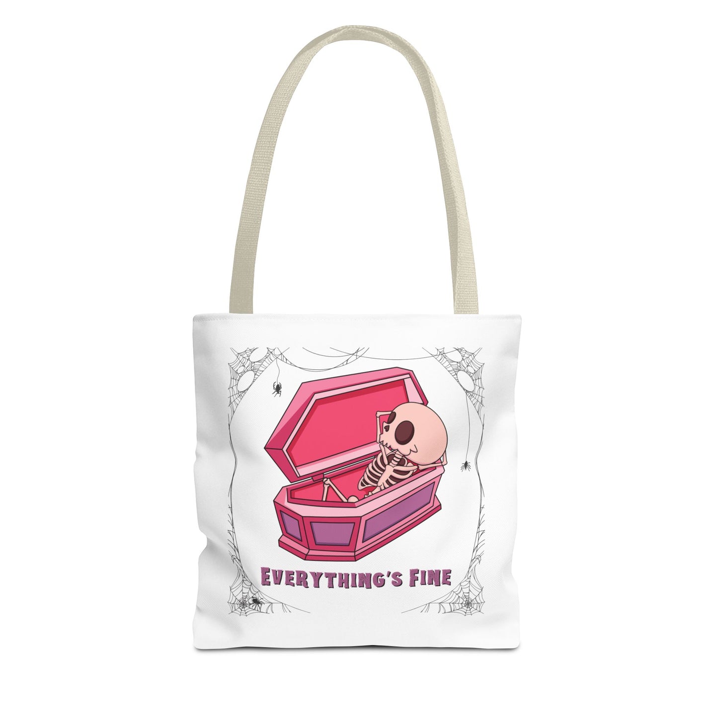 Everything's Fine Pink Coffin Trick or Treat Bag, Trunk or Treat, Tote, Costume, Basket, Spooky Season, Canvas, Goodie, Skeleton, Halloween