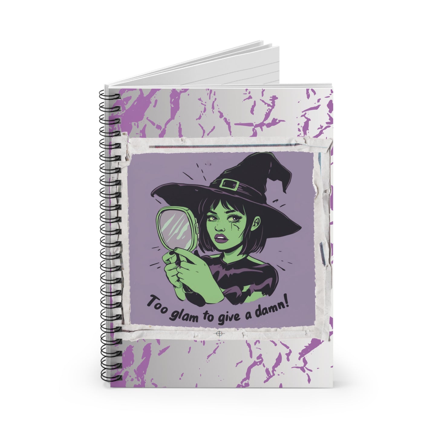 Too Glam to Give a Damn Halloween Spiral Notebook - Ruled Line, Sassy Stationary, Witchy Notebook