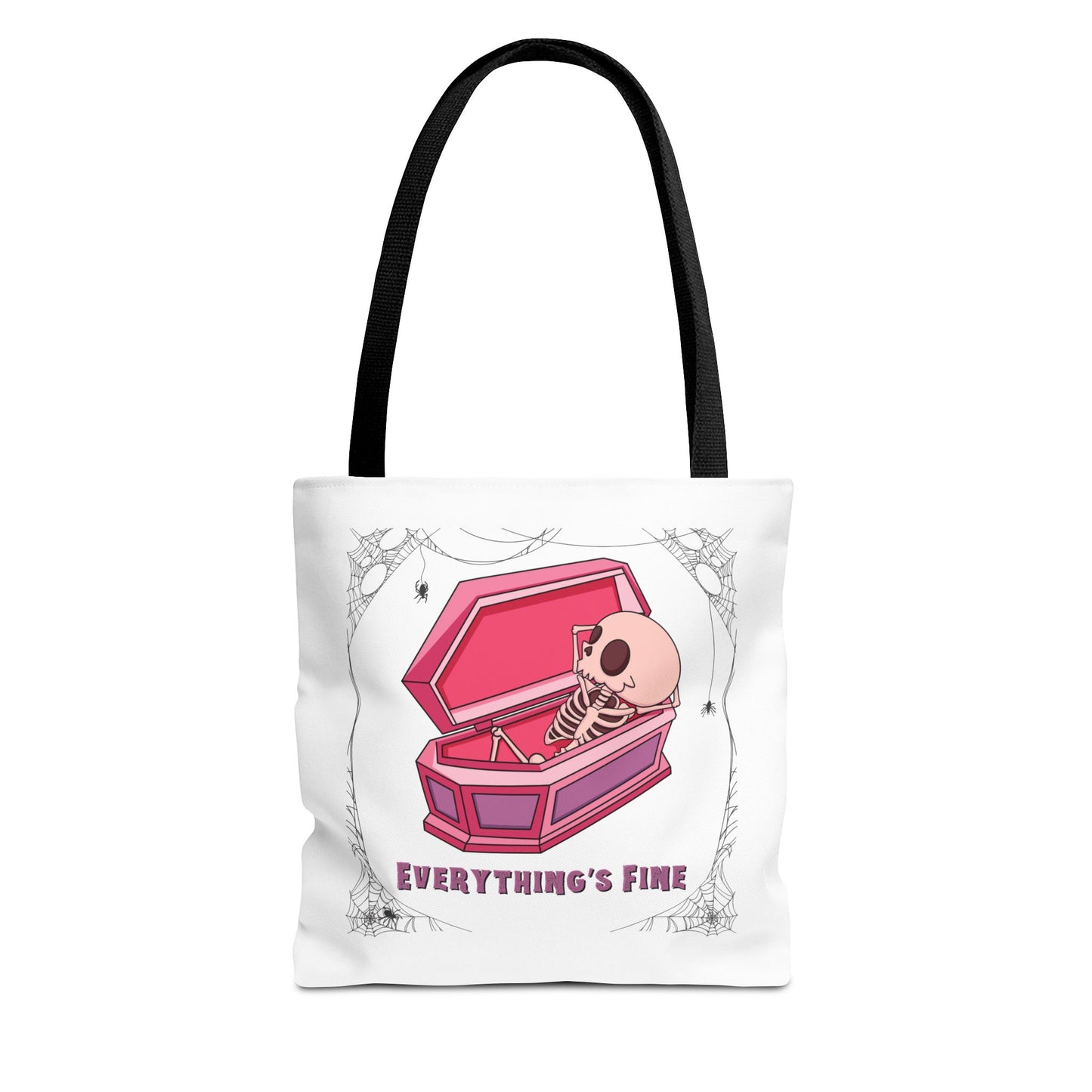 Everything's Fine Pink Coffin Trick or Treat Bag, Trunk or Treat, Tote, Costume, Basket, Spooky Season, Canvas, Goodie, Skeleton, Halloween