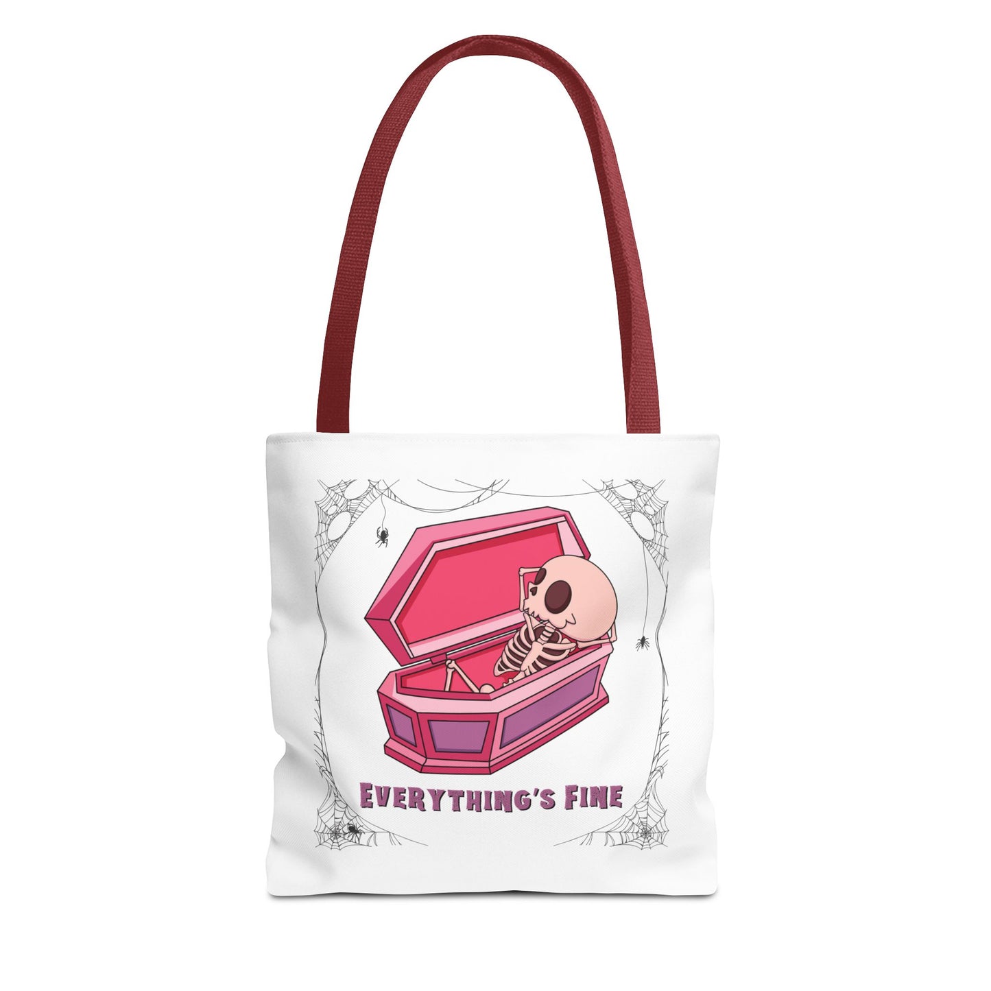 Everything's Fine Pink Coffin Trick or Treat Bag, Trunk or Treat, Tote, Costume, Basket, Spooky Season, Canvas, Goodie, Skeleton, Halloween