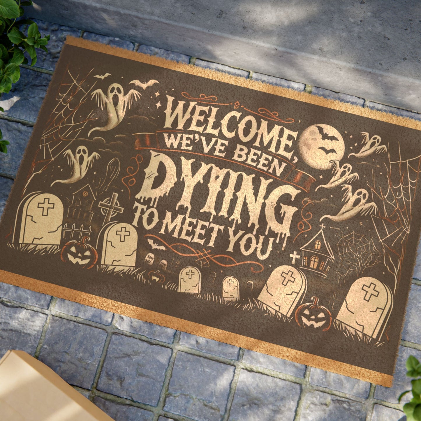 Welcome, We've Been Dying to Meet You Coconut Coir Doormat, Halloween, Spooky, Fall Decor