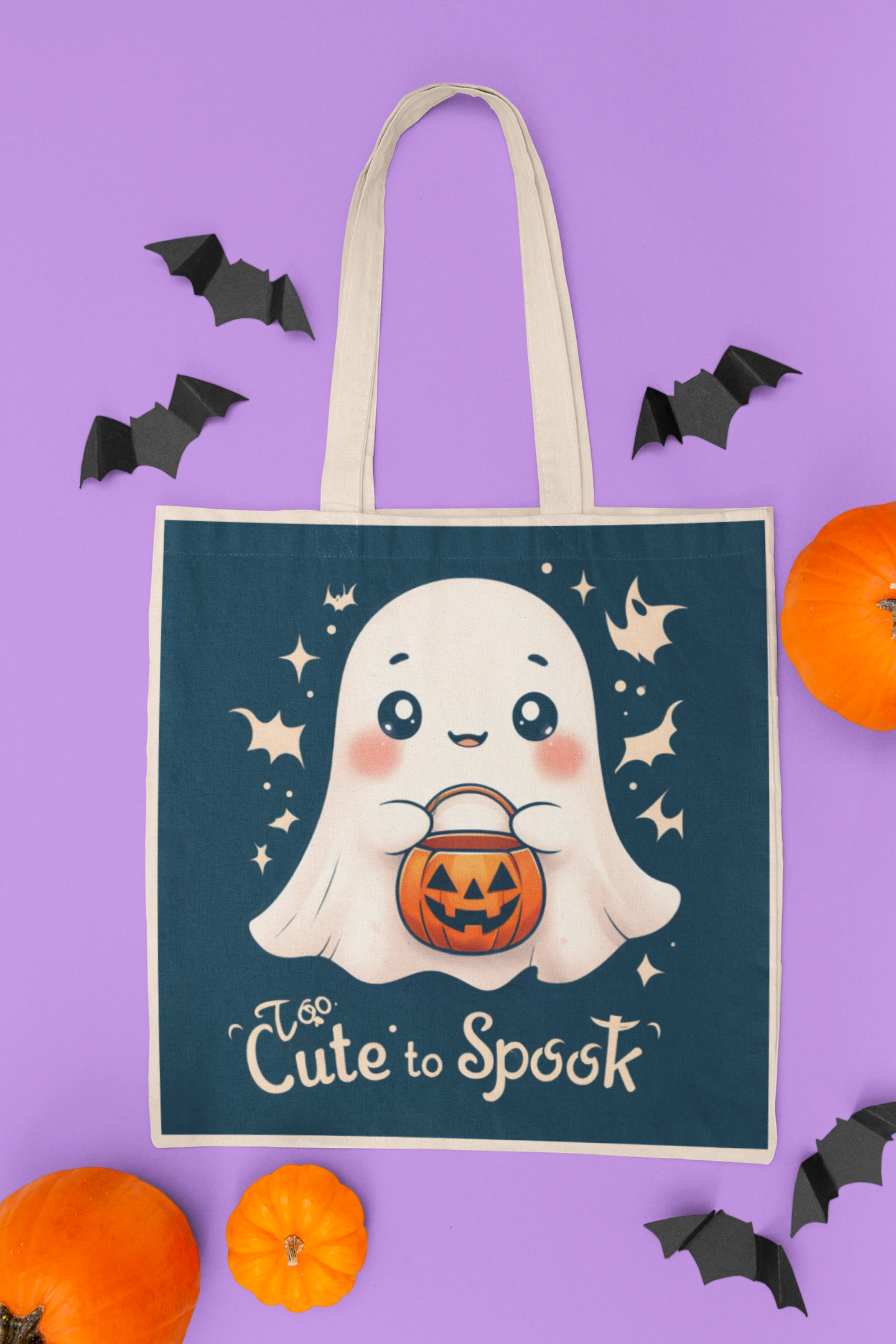 Too Cute to Spook Ghost Trick or Treat Bag, Trunk or Treat, Halloween Basket, Spooky Season, Canvas Tote, Costume, Goodie Bag, Gift for Kids