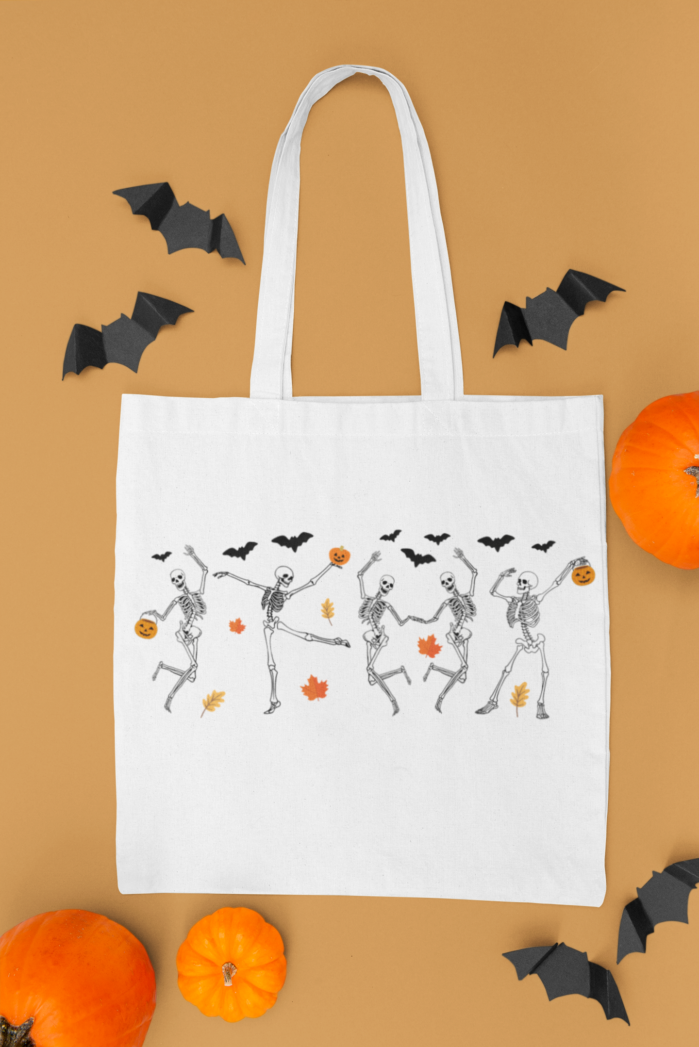 Dancing Skeletons, Trick or Treat Bag, Trunk or Treat, Halloween Tote, Halloween Basket, Spooky Season, Canvas Tote,  Halloween Goodie Bag