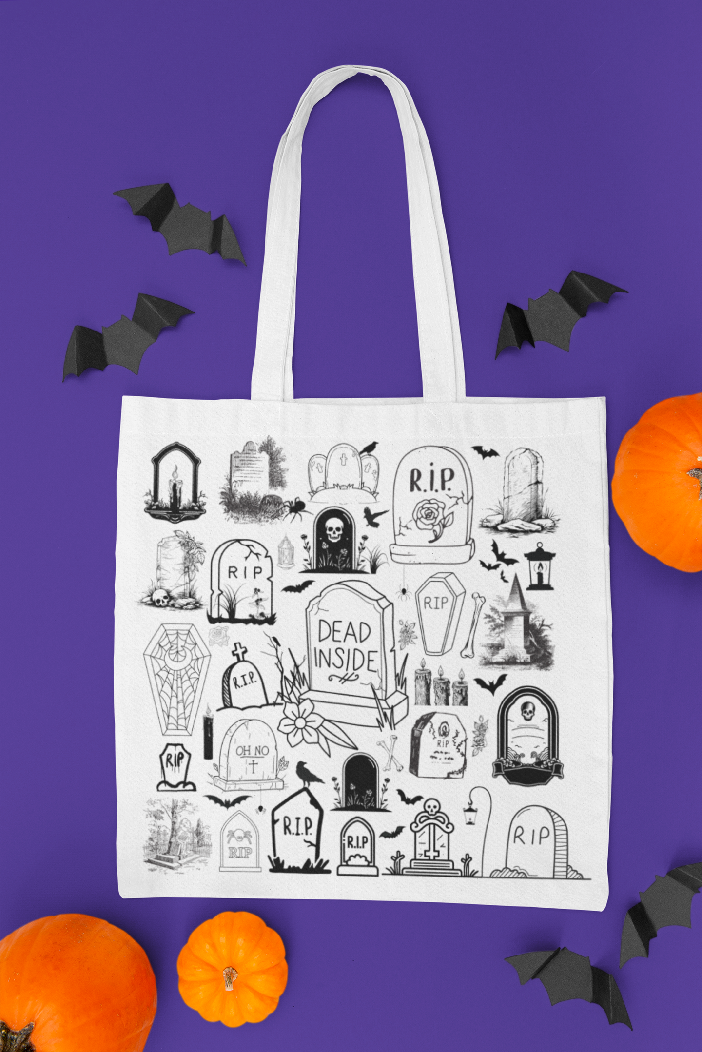 Dead Inside, Trick or Treat Bag, Trunk or Treat, Halloween Tote, Halloween Basket, Spooky Season, Canvas Tote, Halloween Goodie Bag, Boo