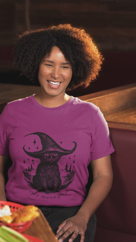 Stay Meowgical T-shirt, Halloween shirt, Cat Lady T-shirt, Spooky Cat T-shirt, Childless Cat Lady Halloween, Plus Size Halloween Costume